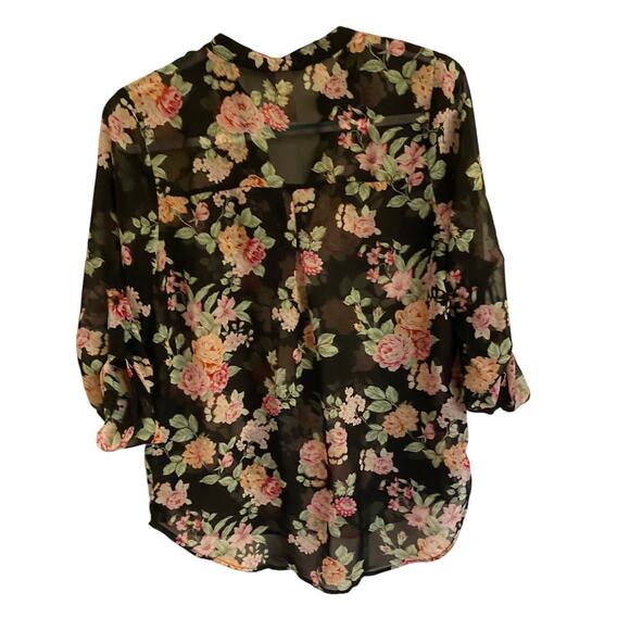 No Boundaries Sheer Floral Black Blouse Sz. M Cottagecore  Romantic Delicate - Picture 4 of 6
